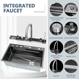q-image Digital Display LED Panel Kitchen Sink, All in One 30X18X9 INCH Led Lights with Digital Display Screen 5 Piano Key Switch Sink 30X18 Inch Under Counter Basin image 5