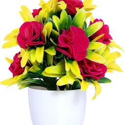 s-biv Set of 4 Pieces flowers with pot for home decoration Multicolor, Red, Pink Rose Artificial Flower with Pot image 2