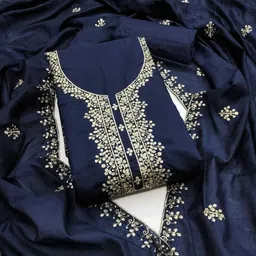 param silk Unstitched Art Silk Salwar Suit Material Embroidered image 1