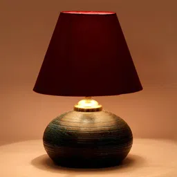 Maroon Shade Table Lamp With Terracotta Base By Foziq image 3
