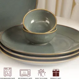 the white space living Pack of 8 Ceramic 'Olive Green' Handcrafted Stoneware Reactive Glaze Ceramic Dinner Set Dinner Set image 5