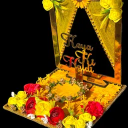 creative horizon Handcrafted Artificial Flower Haldi Platter With Name for shaadi Decor,Marriage Wood, Plastic Decorative Platter image 3