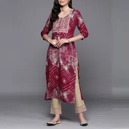 libas Women Embroidered Viscose Rayon Straight Kurta image 1