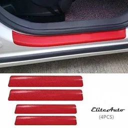 eliteauto 4PCS RED 3D Carbon Fibre Anti-scratch Sticker for Car Door/Scuff/Sill Guard Door Sill Plate image 1