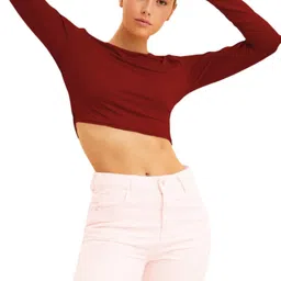 jovo Party Regular Sleeves Self Design Women Maroon Top-picture-10