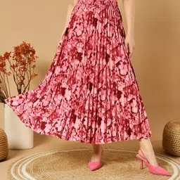 zwerlon Women Dyed A-line Red Skirt-picture-10