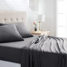 cazimo Grey Striped 220 TC Microfiber Queen Sized Bed Sheets with 2 Pillow Covers-picture-12