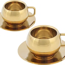 laser art Pack of 1 Stainless Steel Gold Plated Stainless Steel Cup & Saucer Set | Luxury Tea & Coffee Serveware | image 4