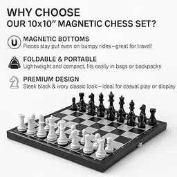 tophaven 10"x10" Magnetic Folding Chess Set –Portable Travel Board Game for Kids & Adults 3 cm Chess Board image 3
