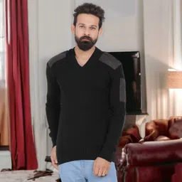 fukuso Men Colorblock V Neck Dark Green Sweater-picture-10