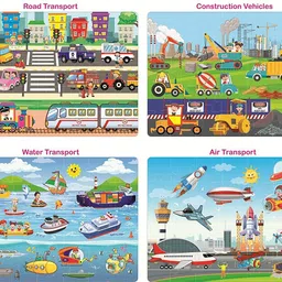 funablo 4 in 1 Transport Vehicles Jigsaw Puzzle for Kids. 4 Puzzles 35 Pieces Each image 4