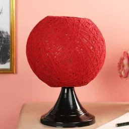 foziq Red Natural Fiber Shade Table Lamp With Black Base image 1