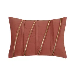 hosta homes Peach Polyester Striped 12X18 Inches Cushion Cover image 3