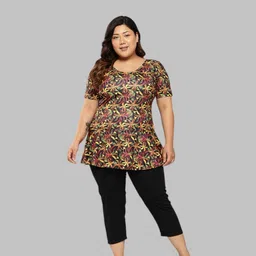 muhuratam Womens Sports Wear Yellow-Black Colour Floral Print Nylon Plus Size Swim Suit Printed Women Swim-dress Yellow Swimsuit-picture-15