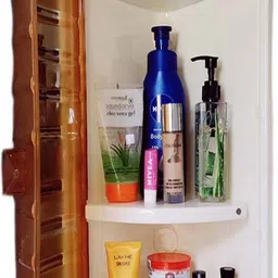 glowsilk Ivory Bathroom Corner Shelf 3 Shelves with 2 Door Plastic Wall Shelf image 4