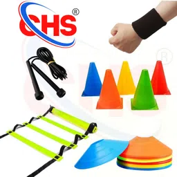 chs 6 Inch Cones Pack of 6, 10 Space Markers and 4 Meter Ladder Agility Football & Fitness Kit image 1