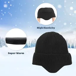Gajraj Knit Beanie Hat for Men Women Winter Warm Earflap Soft Wool Slouchy Skull Cap with Ear Warmer Outdoor Sports Casual Woolen Hat image 4