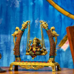 Gold Brass Ganesha Idol by Rhapsodically Made-picture-6