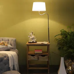 sapphire Pascal White Iron Shade Shelf Floor Lamp With Wood Base image 2