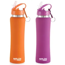 NIRLON Orange Purple 2 Pieces Stainless Steel Solid Water Bottle 750 ml-image-25