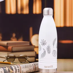 Servewell Indus Vacumm Sports White Printed Stainless Steel Water Bottle 750 ml-image-52