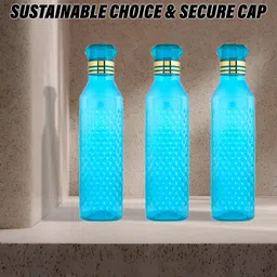 Kuber Industries Blue & Black 9 Pieces Printed Water Bottles 1Ltr image 4