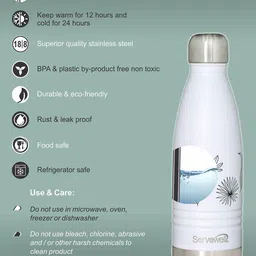 Servewell Indus White Printed Leak Proof Water Bottle 500ml image 2