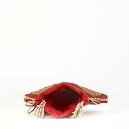 gaura pakhi Red & Gold-Toned Embroidered Potli Clutch image 4