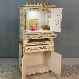 d'dass Glossy White MDF & Sheesham Wood Floor Rested Mandir With Door image 4