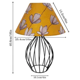 homesake Black Bedside Table Lamp with Geometric Metal Base and Fabric Shade, Wire Trumpet with Hibiscus Cone Shade image 2