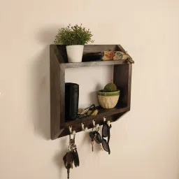symplify Kingston Wooden Wall Shelf Organiser With Key Holders image 5