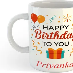 uniarawalas Happy Birthday Priyanka Name Printed Ceramic Coffee(330ml) Ceramic Coffee Mug image 1