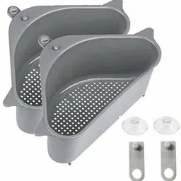 wishbone 2 Pack Sink Basket, Corner Kitchen Sink Strainer Basket, Triangular Sink Filter Plastic Wall Shelf image 1