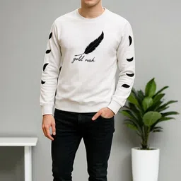fashium Men Printed Round Neck Cotton Blend White T-Shirt image 4