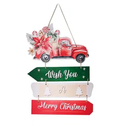 DecorTwist Red & Green Printed Wooden Christmas Wall Hanging image 2