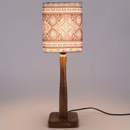 Brown Fabric Shade Table Lamp with Wood Base by Green Girgit image 3