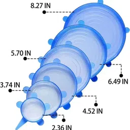 assistara store Reusable Stretchable Silicone Lids 6 Pack BPA Free Airtight Food Covers 9 inch Lid Set image 2