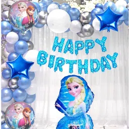 naveen decoration 49 pcs- Happy Birthday Foil banner, Frozen Theme, Blue Balloons, Arch-picture-11