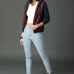 roadster Women Full Sleeve Color Block Hooded Sweatshirt image 4