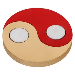 ecraftindia Red and Golden Wooden Tealight Candle Holder (2 Pcs) image 3