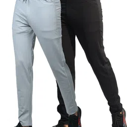 khozi Pack of 2 Men Solid Black, White Track Pants image 3