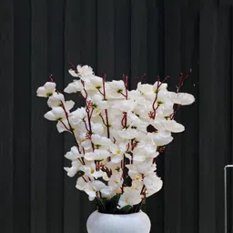 artsy Artificial Flowers With Pot For Home Decoration, Office Decor Cherry Blossom White Cherry Blossom Artificial Flower with Pot image 4