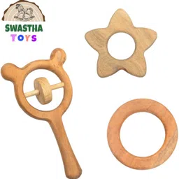 swastha toys Neem Wood Rattler & Teethers | Combo of Rattle, Star & Ring Rattle-picture-29