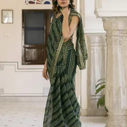 anmi Printed, Embellished Bandhani Chiffon, Georgette Saree image 3