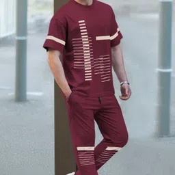 tripr Men Night Suit Set Maroon Printed image 3