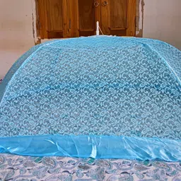 skofficial This is best quality baby mosquito net new collection blue colour flower design Cotton Washable Kids Mosquito Net-picture-13