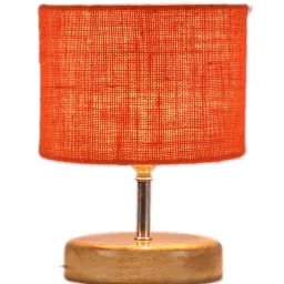 Devansh Wood Table Lamp With Orange Jute Shade by New Era image 3