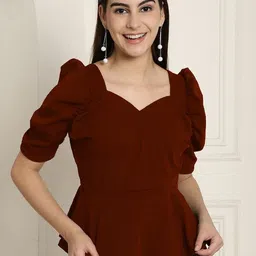 tromko Party Puff Sleeves Solid Women Maroon Top-picture-11