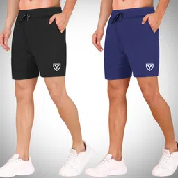 yazole Pack of 2 Solid Men Black, Dark Blue Sports Shorts-picture-32