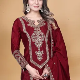 netra creation Embroidered Kurta, Trouser/Pant & Dupatta Set image 4